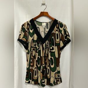 Pretty Good - Abstract Print V-Neck Blouse